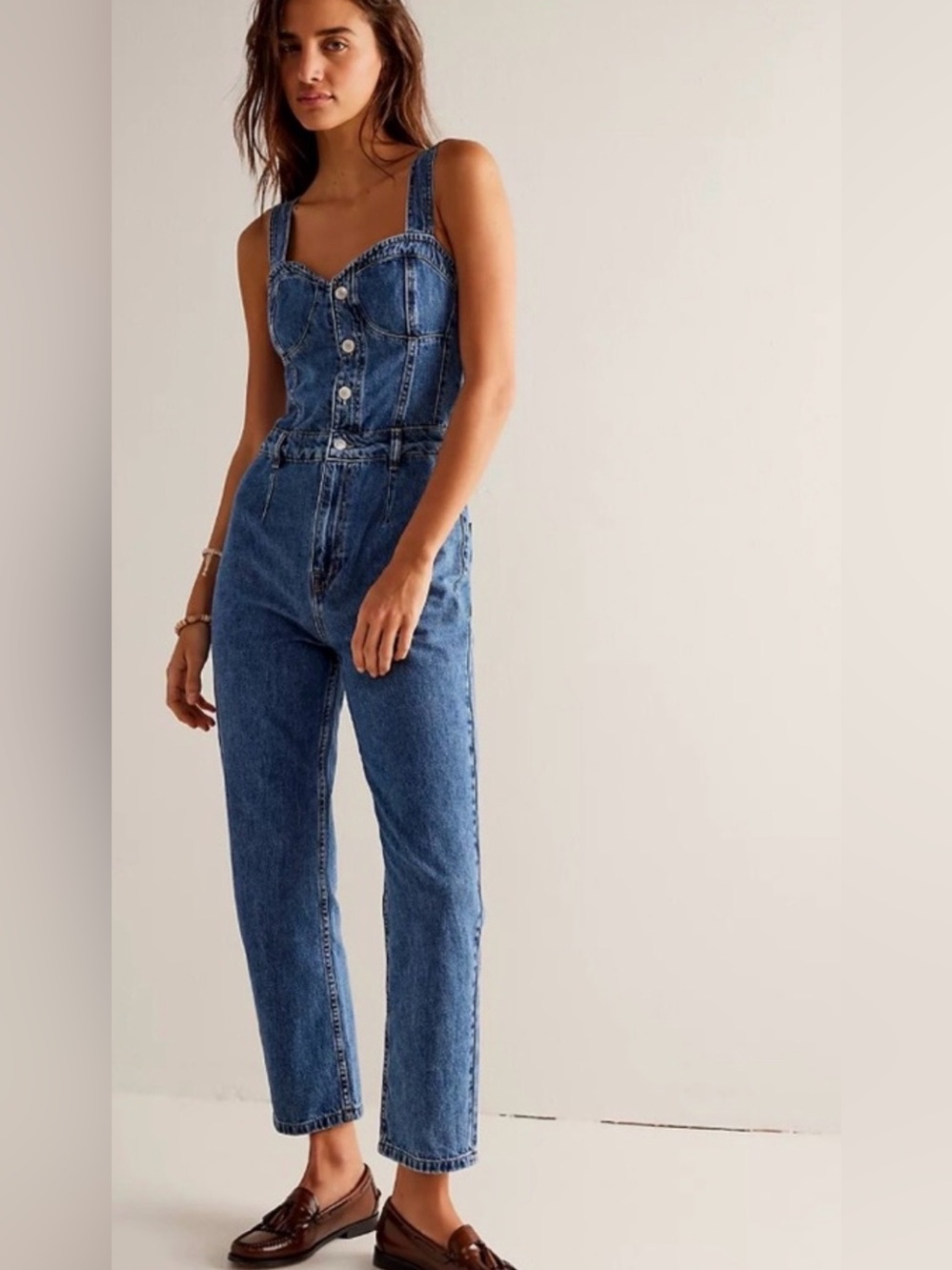 Free people Kensington denim jumpsuit